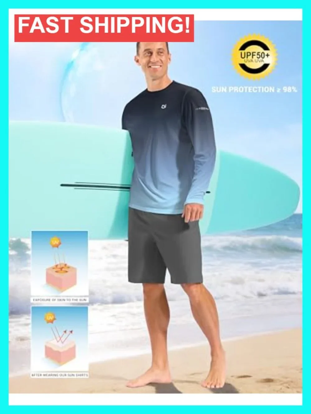 Men's UPF 50+ Long Sleeve Rash Guard Sun Protection Shirt